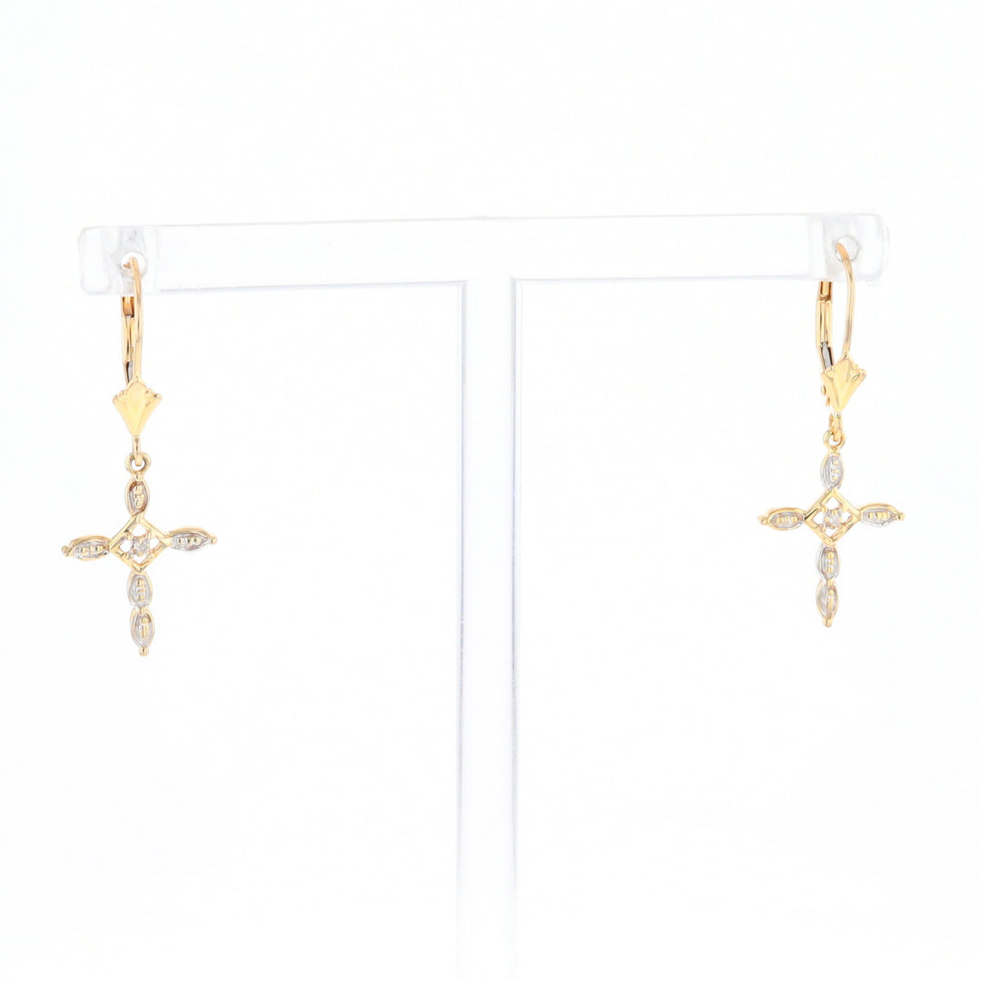 Two-Tone Diamond Cross Earrings