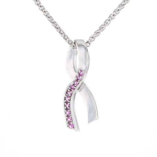 Pink Sapphire Breast Cancer Ribbon Pendant
