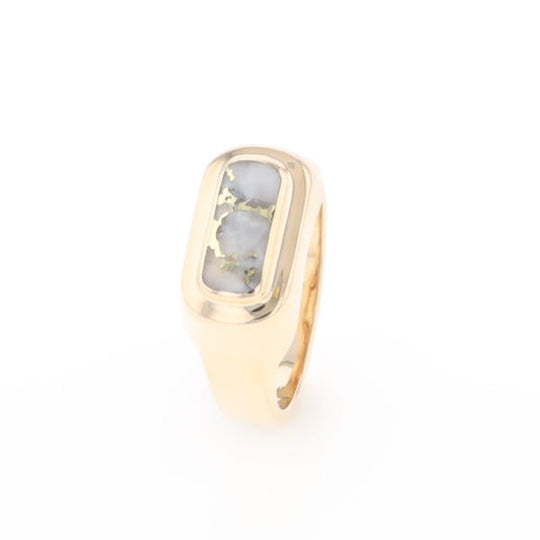 Gold Quartz Ring Oval Inlaid Design - G2