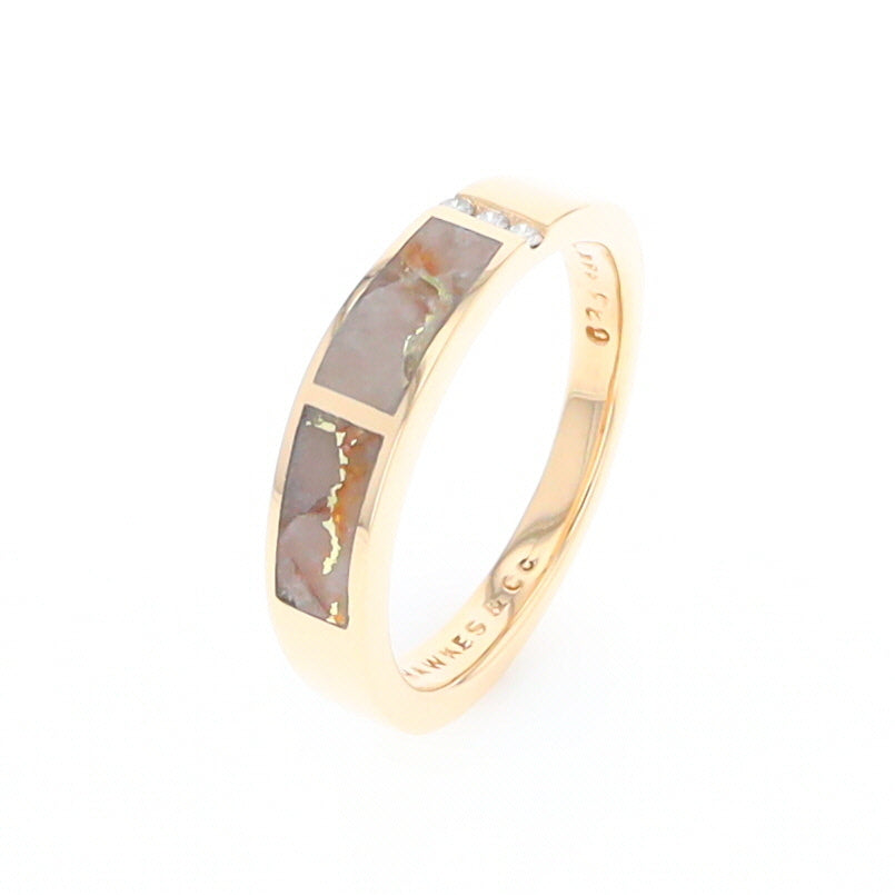 Gold Quartz Ring Double Inlaid Design with .03ctw Round Diamonds