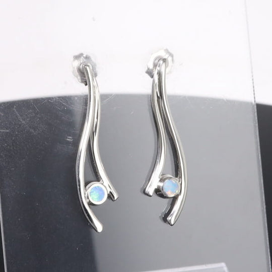 Opal Earrings Round Inlaid Double Curved Bar Design Studs