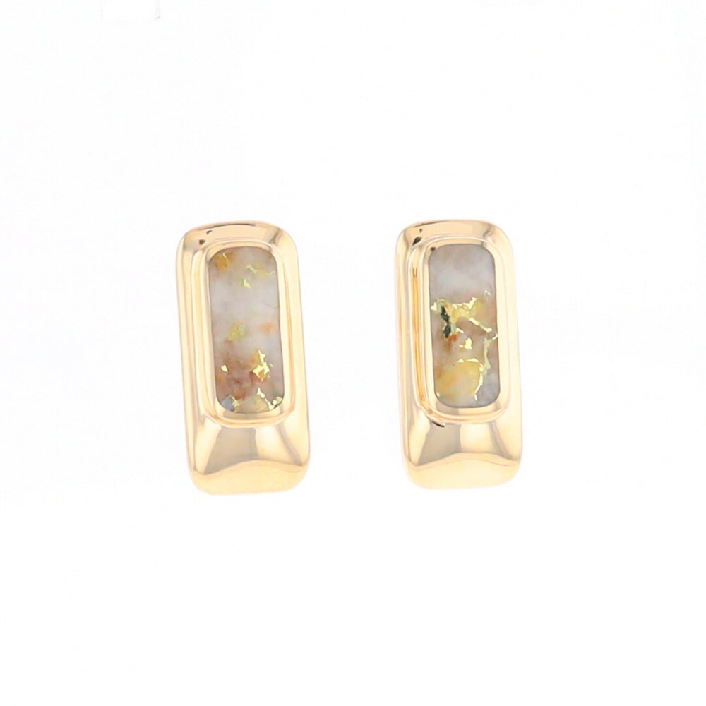 Gold Quartz Earrings Rectangle Inlaid Design