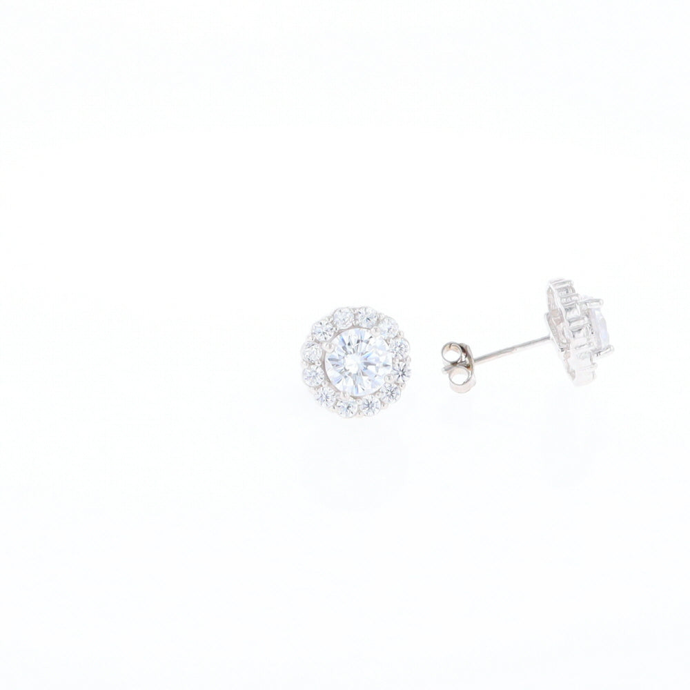 Cubic Zirconia Halo Stud Earrings