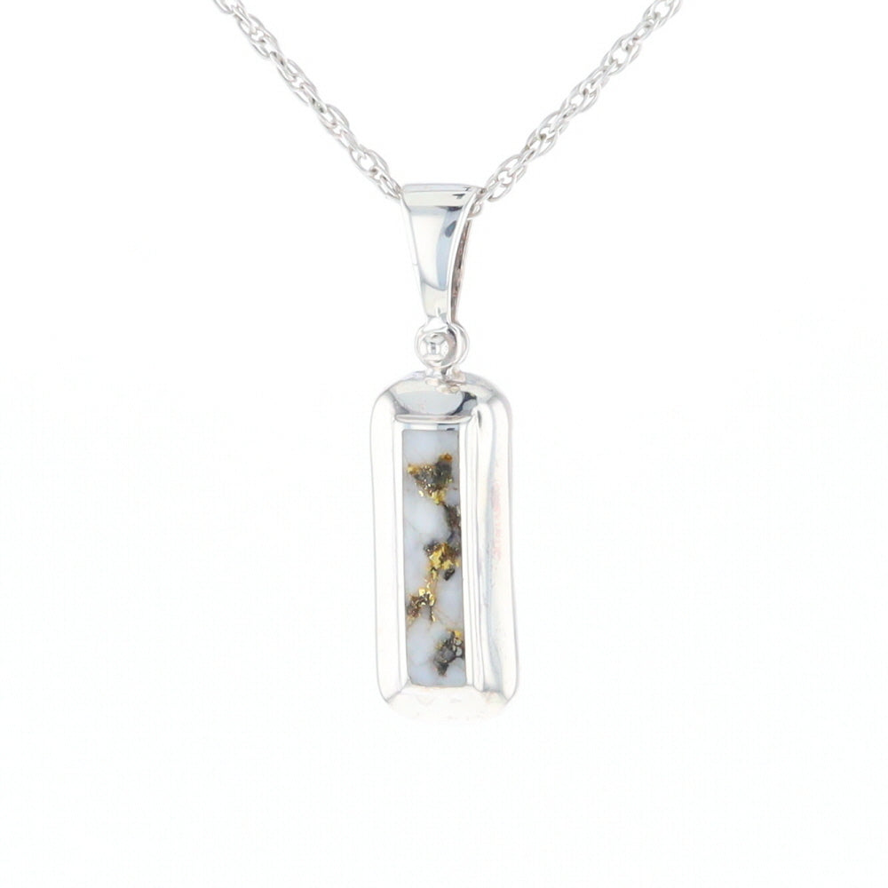 Sterling Silver Gold Quartz Invlaid Rectangle Bar Pendant - G3