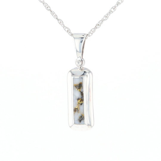 Sterling Silver Gold Quartz Invlaid Rectangle Bar Pendant - G3