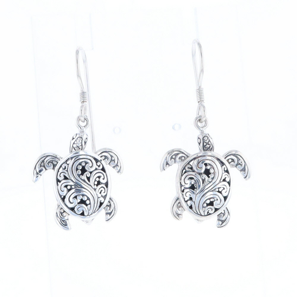 Silver Turtle Dangle Earrings