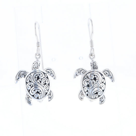 Silver Turtle Dangle Earrings