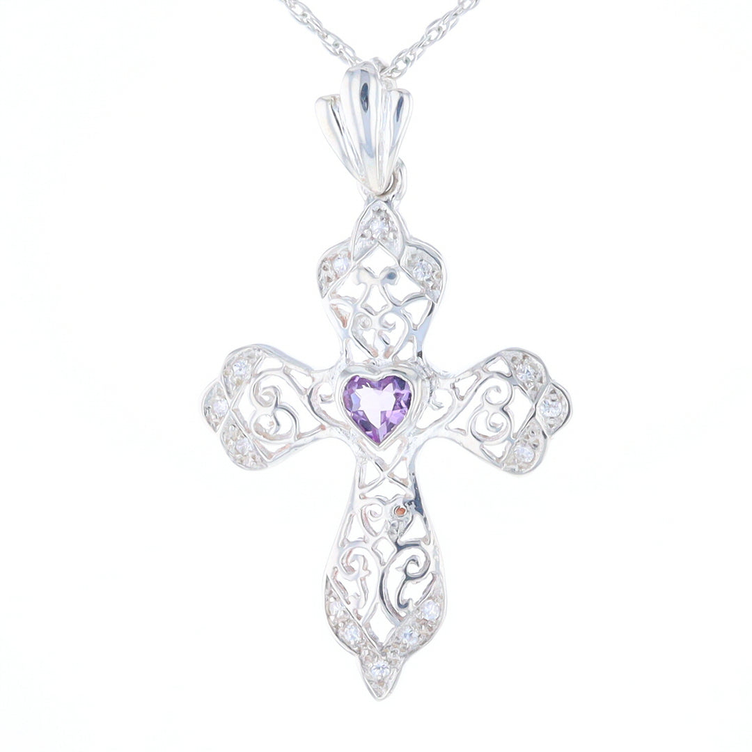 Heart Amethyst Cross Pendant