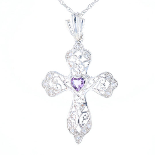 Heart Amethyst Cross Pendant