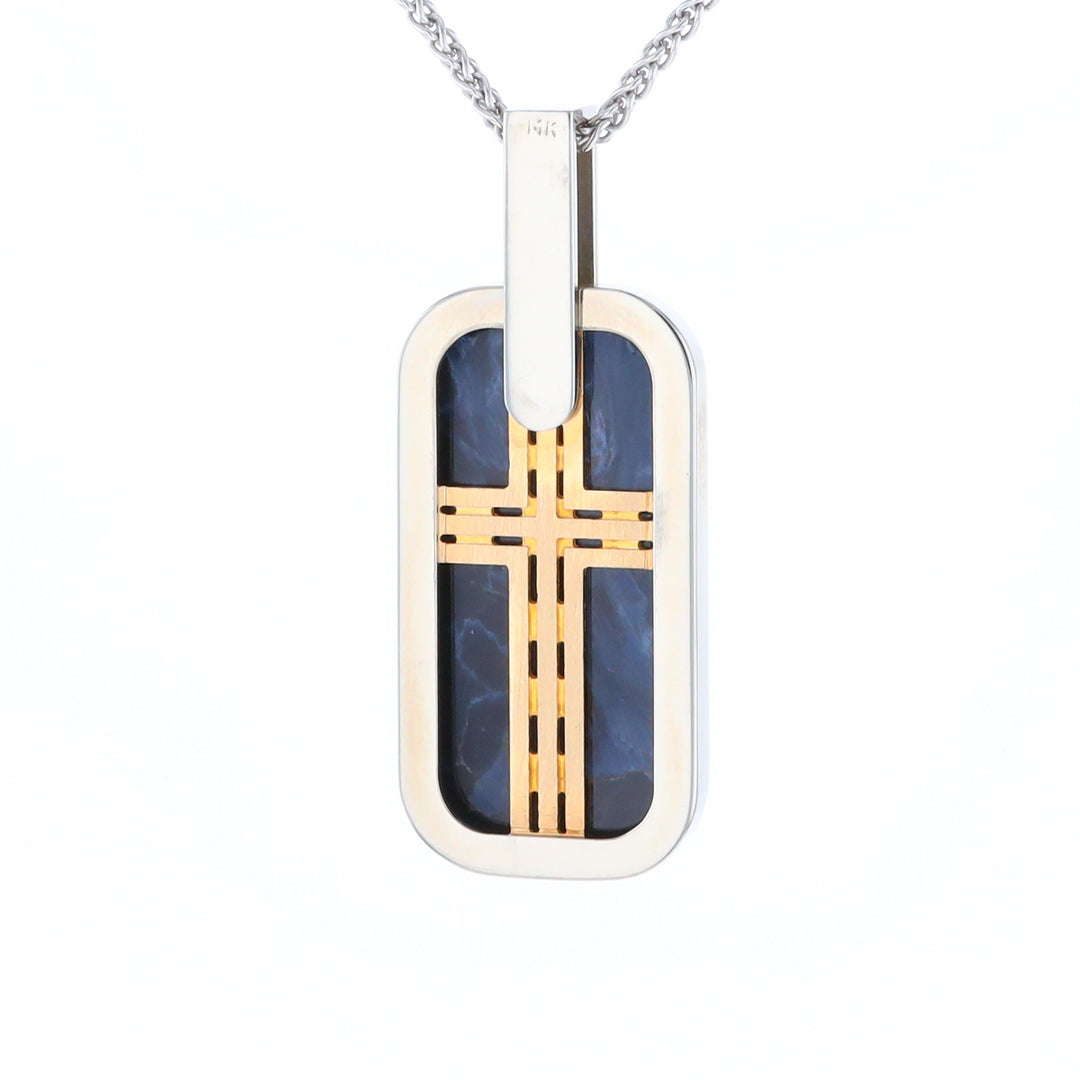 Natural pietersite inlaid dog tag cross pendant