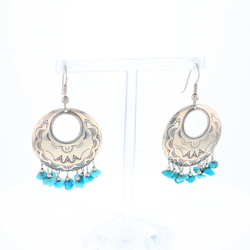 Stamped Silver Hook Earrings with Turquoise Dangles