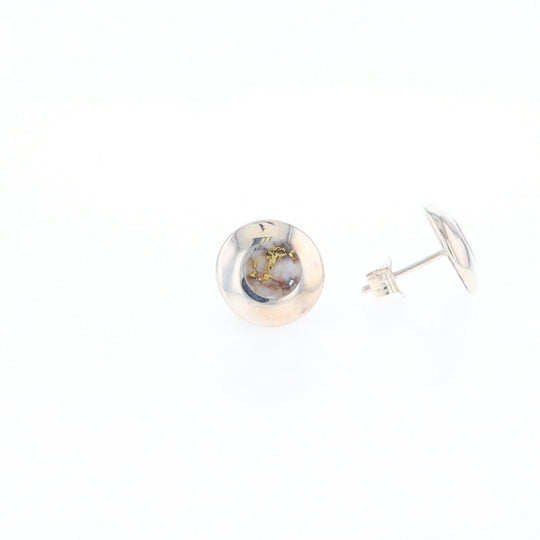 Sterling Silver Gold Quartz Inlaid Circle Stud Earrings - G3