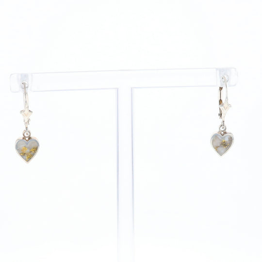 Silver Gold Quartz Inlaid Heart Earrings - G3