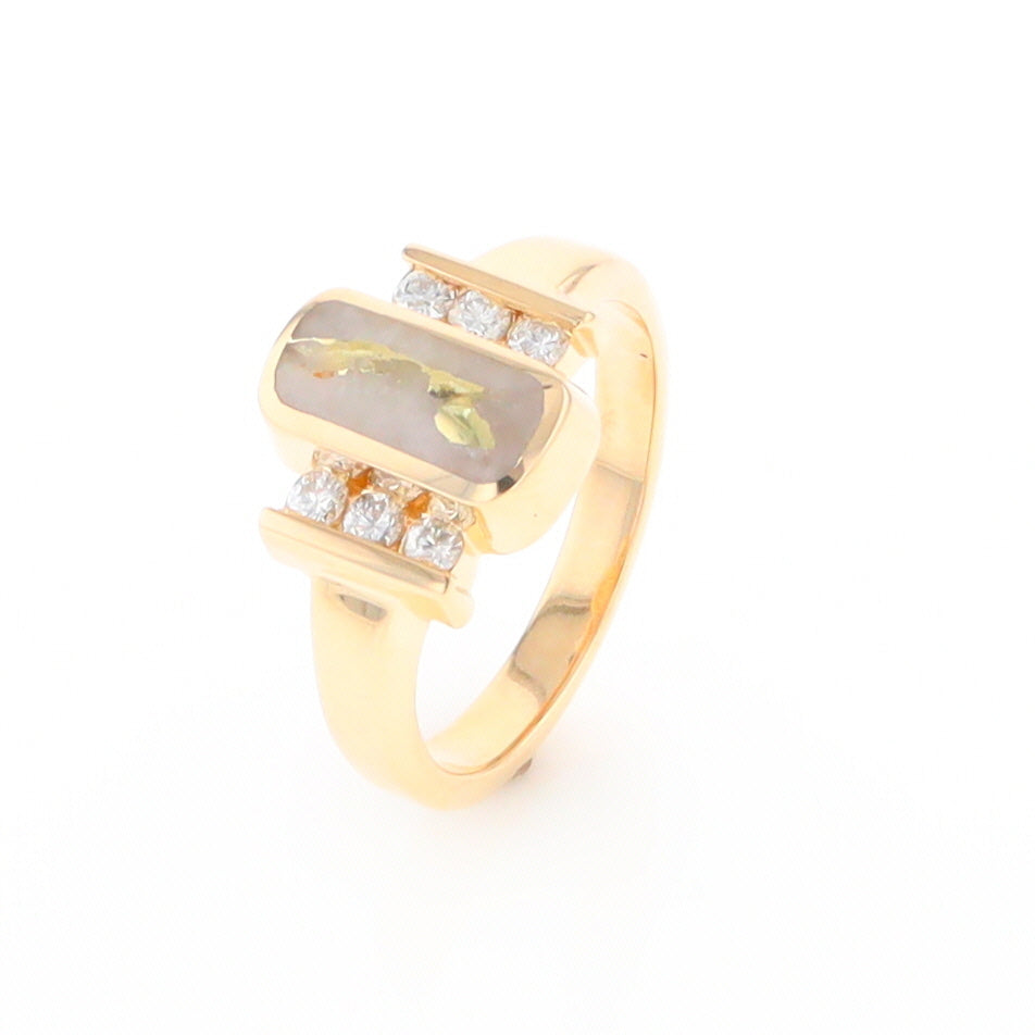 Gold Quartz Ring Oval Inlaid Design with .24ctw Round Diamonds