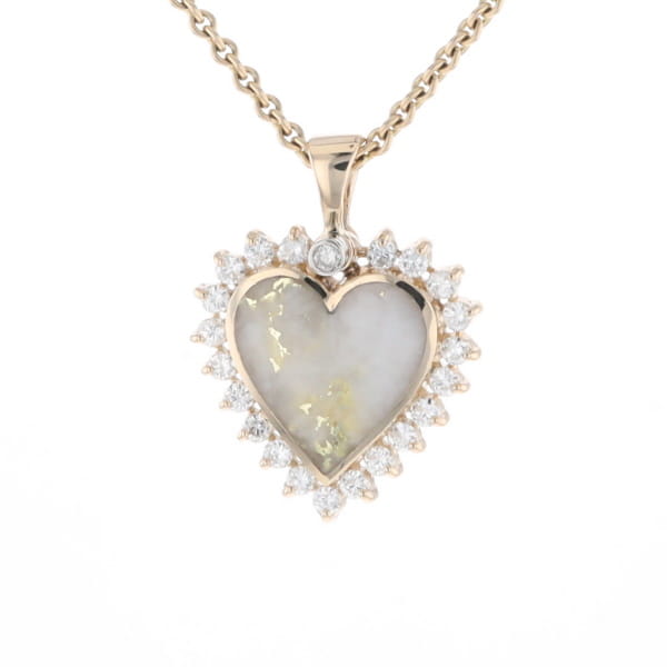 Gold Quartz Heart Shape Inlaid .55Ctw Diamond Pendant