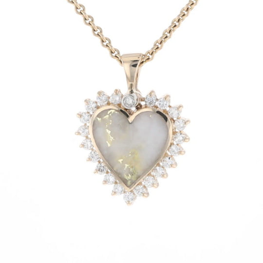Gold Quartz Heart Shape Inlaid .55Ctw Diamond Pendant