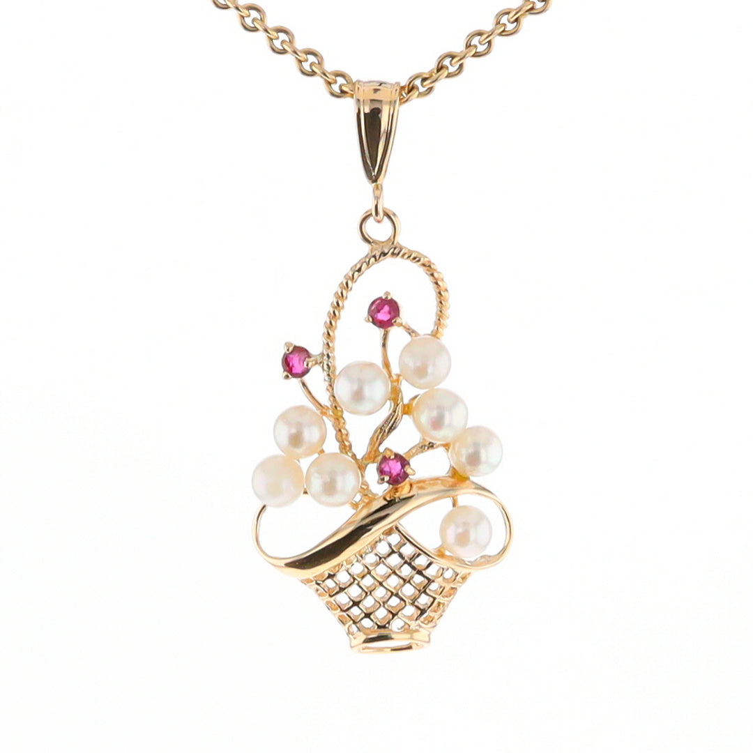 Pearl and Ruby Basket Pendant