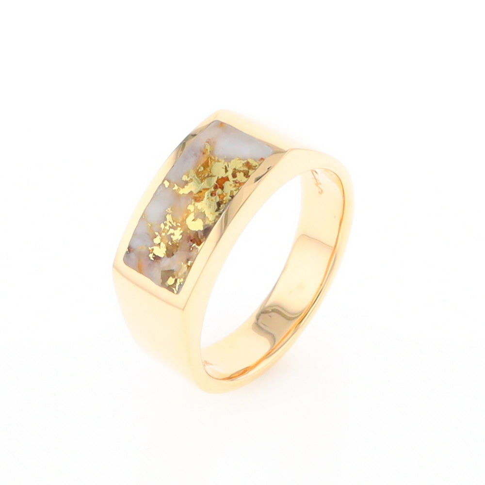 Gold Quartz Ring Rectangle Inlaid Design