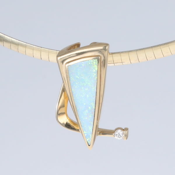 Opal Pendant Triangle Inlaid Design with .06ct Round Diamond