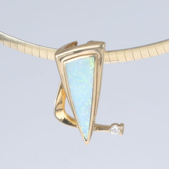 Opal Pendant Triangle Inlaid Design with .06ct Round Diamond