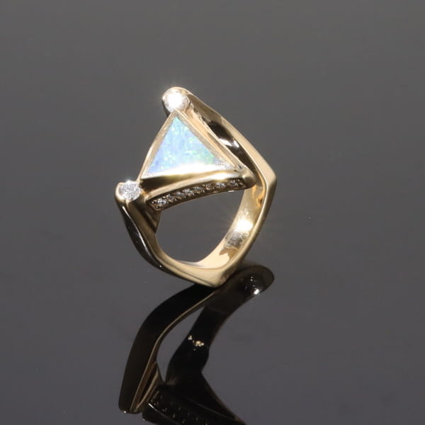 Opal Rings Triangle Inlaid Design with .31ctw Round Diamonds