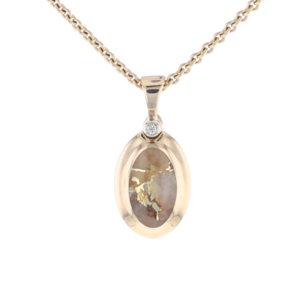 Gold Quartz Oval Inlaid Pendant with .02ct Diamond