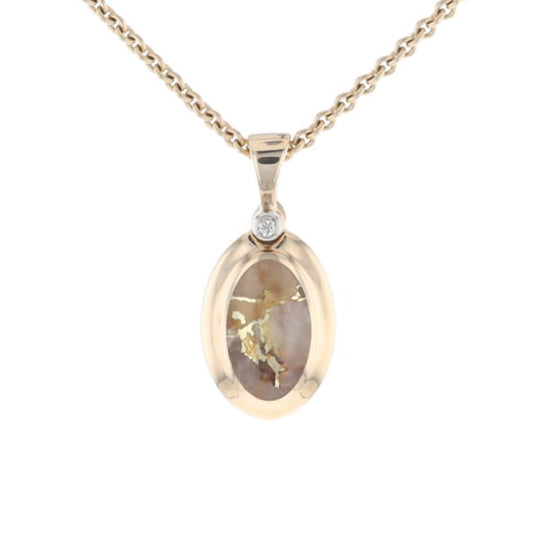 Gold Quartz Oval Inlaid Pendant with .02ct Diamond
