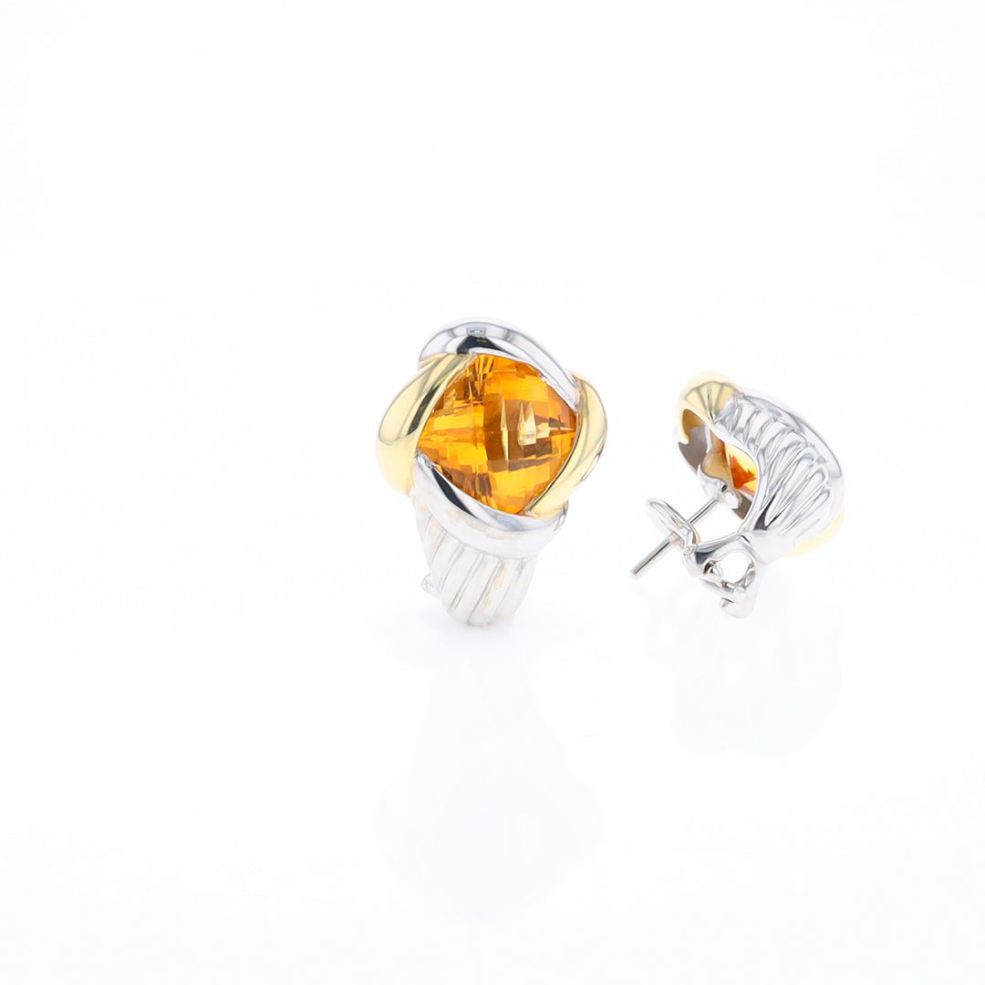 Two-Tone Checkerboard Citrine Earrings