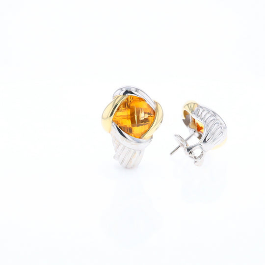 Two-Tone Checkerboard Citrine Earrings