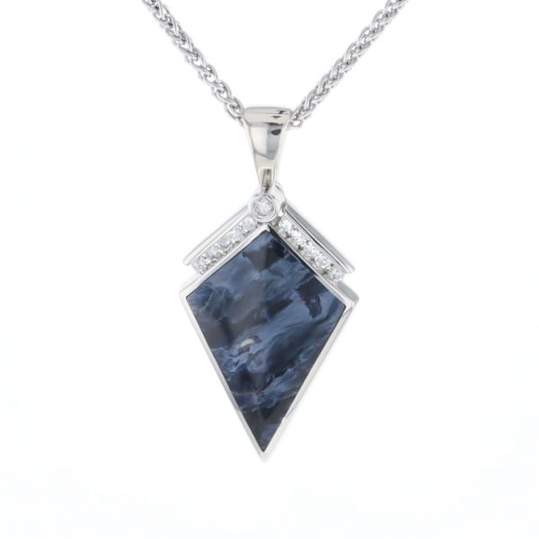 Pietersite Kite Shaped Inlaid Pendant with 0.19ctw Diamonds