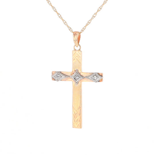 Vintage Incised Diamond Cross Pendant