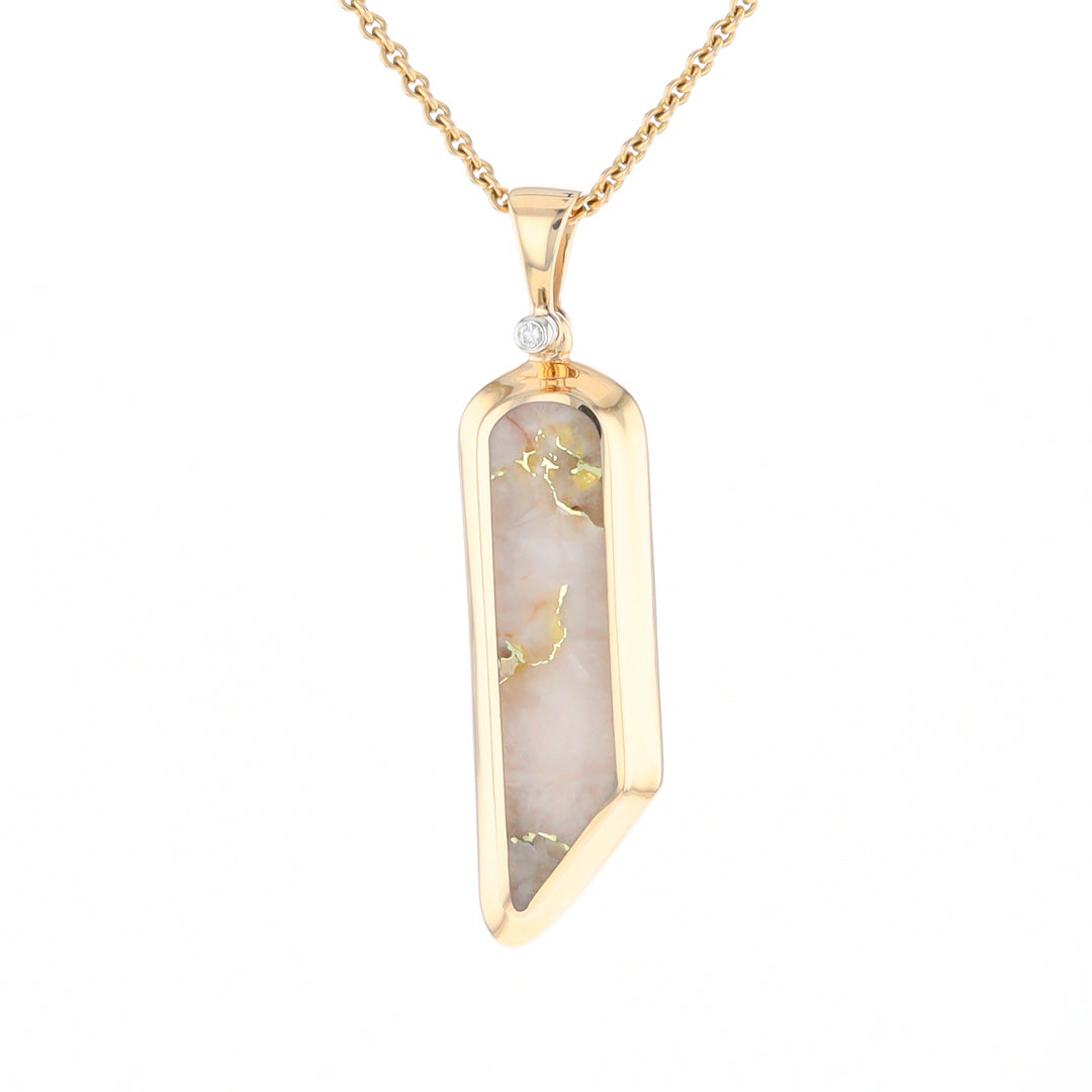 Gold Quartz Long Geometric Inlaid Pendant