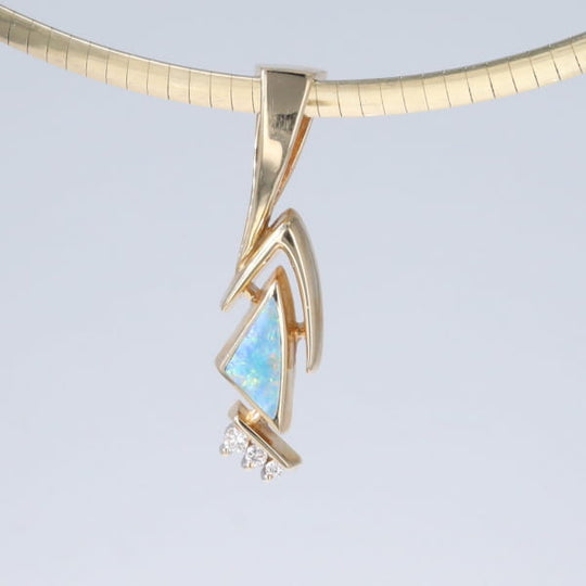 Opal Pendant Triangle Inlaid Design with .07ctw Round Diamonds