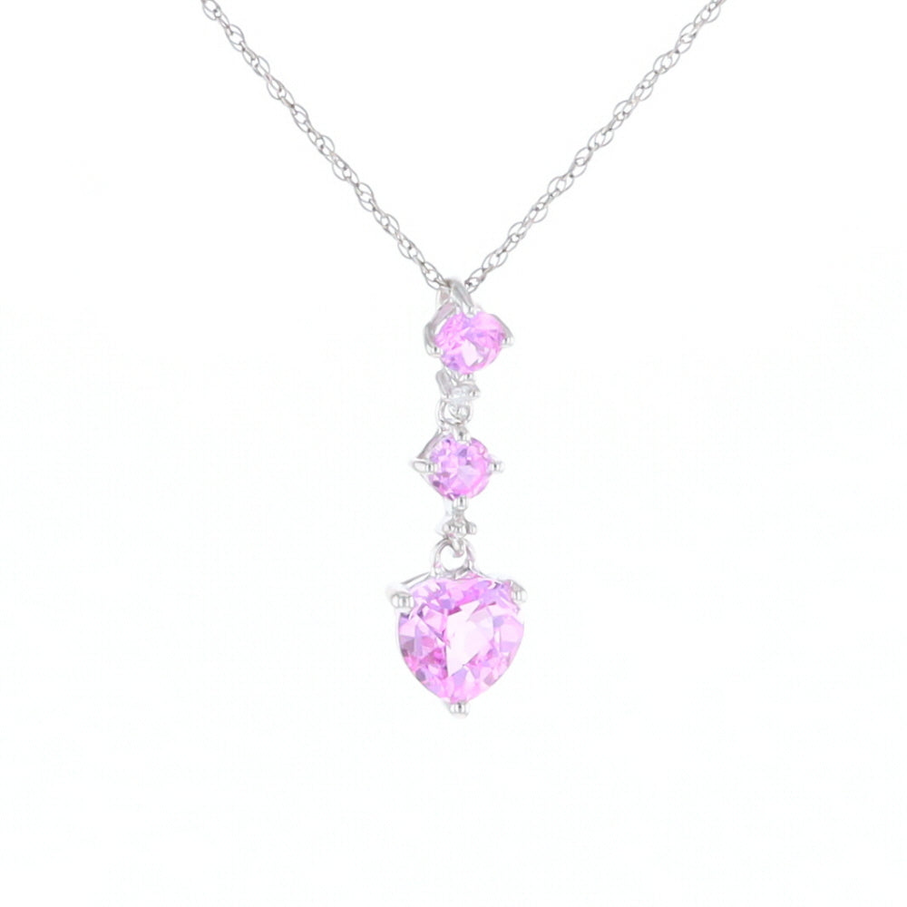 Synthetic Pink Sapphire Dangle Heart Necklace
