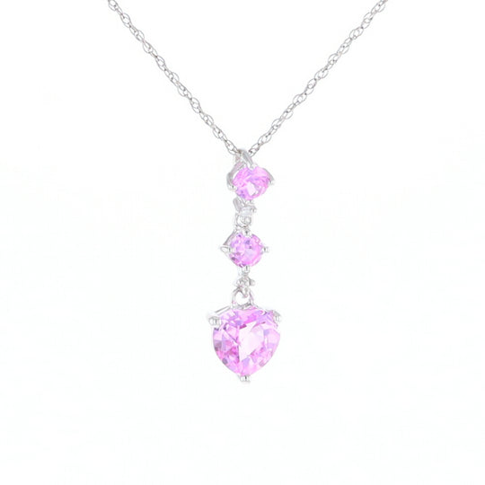 Synthetic Pink Sapphire Dangle Heart Necklace