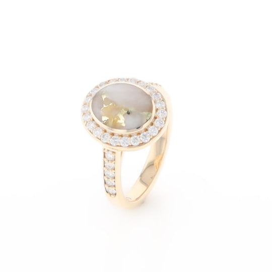 Oval Gold Quartz Inlaid Ring with 0.65ctw Diamond Halo