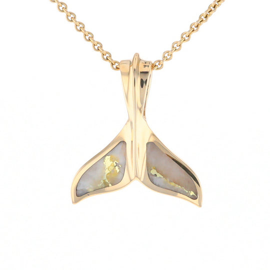 Whale Tail Necklaces Gold Quartz Double Sided Inlaid Sea Life Pendant