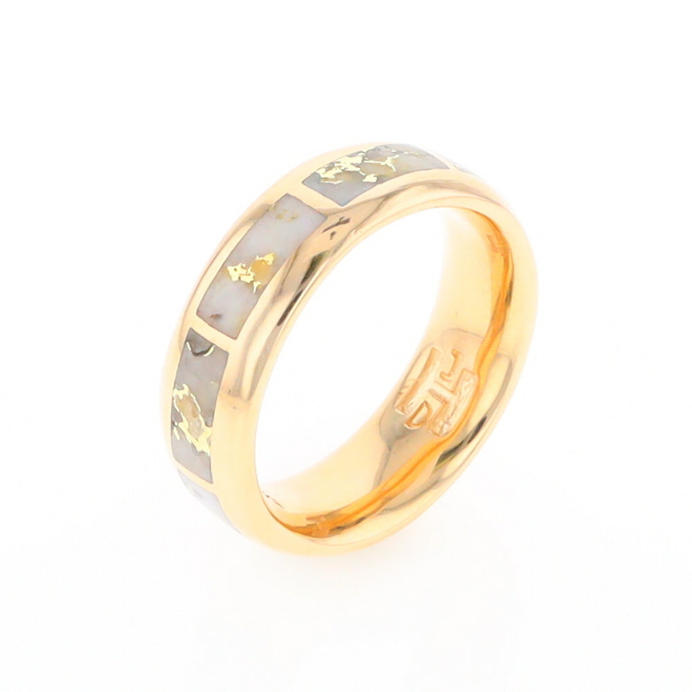 Gold Quartz Ring 8 Rectangle Section Inlaid Eternity Band