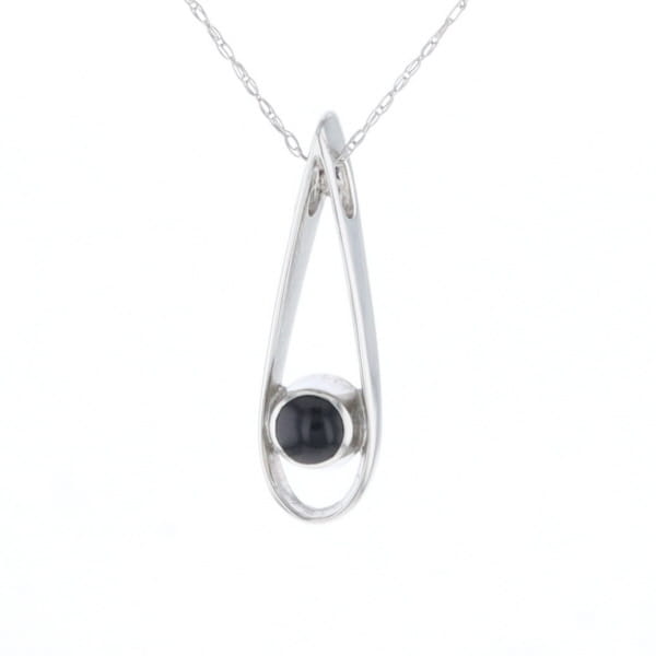 Open Teardrop Round Onyx Inlaid Pendant