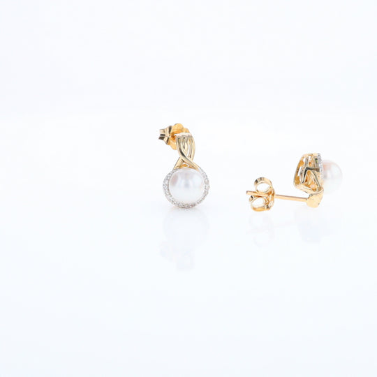Pearl Drop Earrings with Diamond Halos