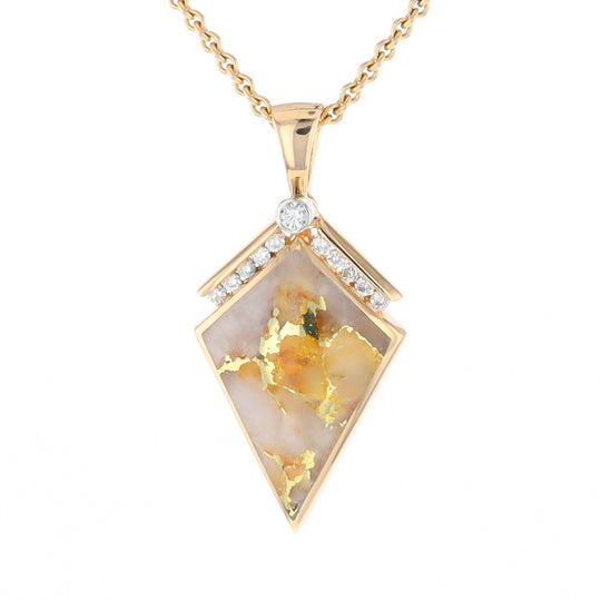 Gold Quartz Kite Shape Inlaid Pendant with 0.19ctw Diamonds (G1)