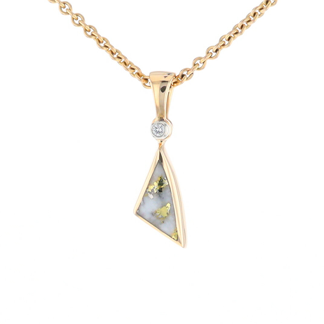 Gold Quartz Necklace Sail Inlaid Design Pendant with .02ct Diamond