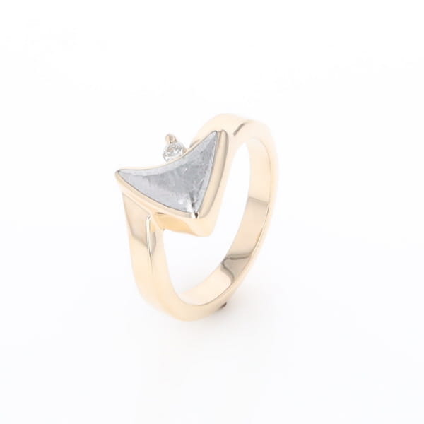 Meteorite Ring Boat Sail Inlaid Design with .04ctw Round Diamond