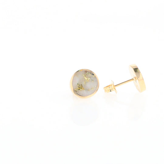 Gold Quartz Earrings 9mm Round Inlaid Studs - G2