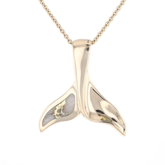 Whale Tail Natural Gold Quartz Single Side Inlaid Pendant