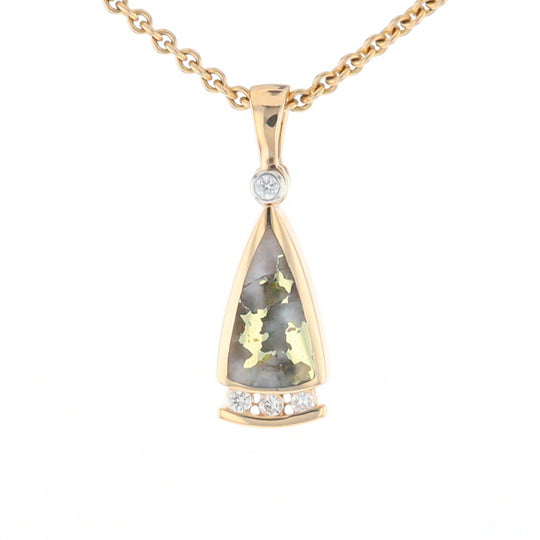 Gold Quartz Triangle Inlaid Pendant with 0.08ctw Diamonds - G2