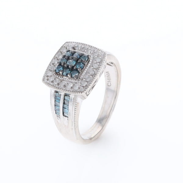 Square Blue & White Diamond Ring
