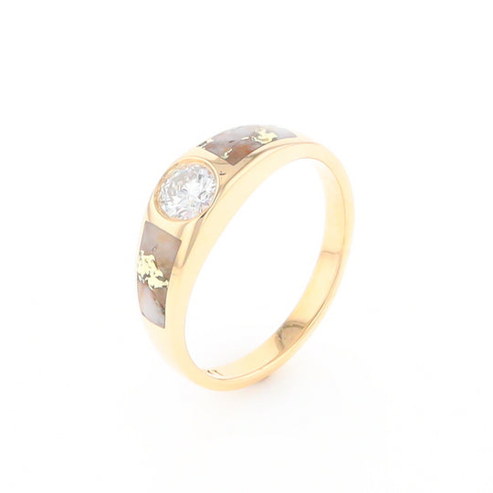 Gold Quartz Ring Double Sided Inlaid with a .61ct Round Diamond