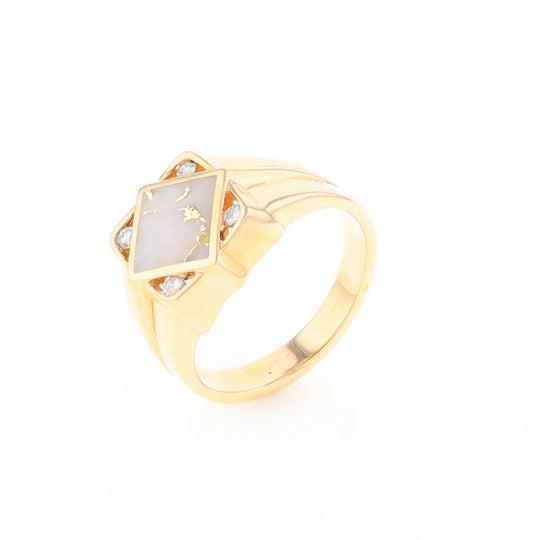 Gold Quartz Mens Ring with Diamond Accents