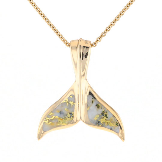 Whale Tail Necklaces Natural Gold Quartz Inlaid Sea Life Pendant